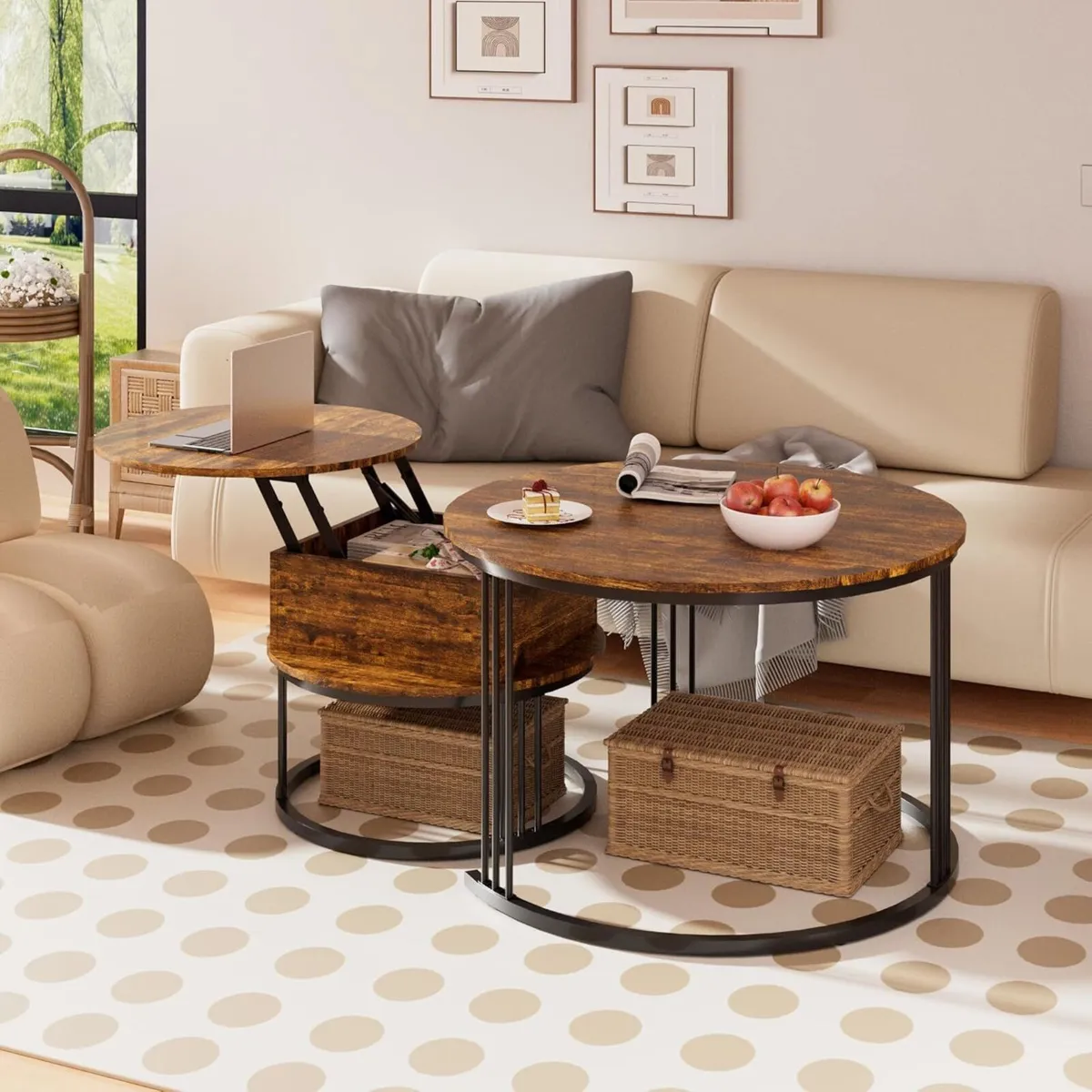 Round Coffee Table - 70cm/50cm Nesting Tables Set - Image 1