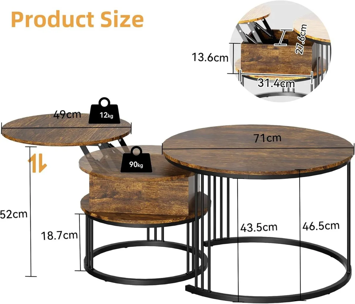 Round Coffee Table - 70cm/50cm Nesting Tables Set - Image 2