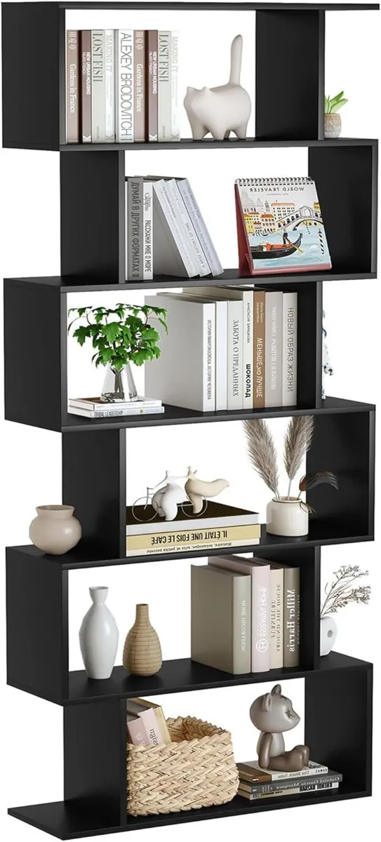 Bookshelf 6-Tier Geometric Bookcase S Shaped Book - Image 1