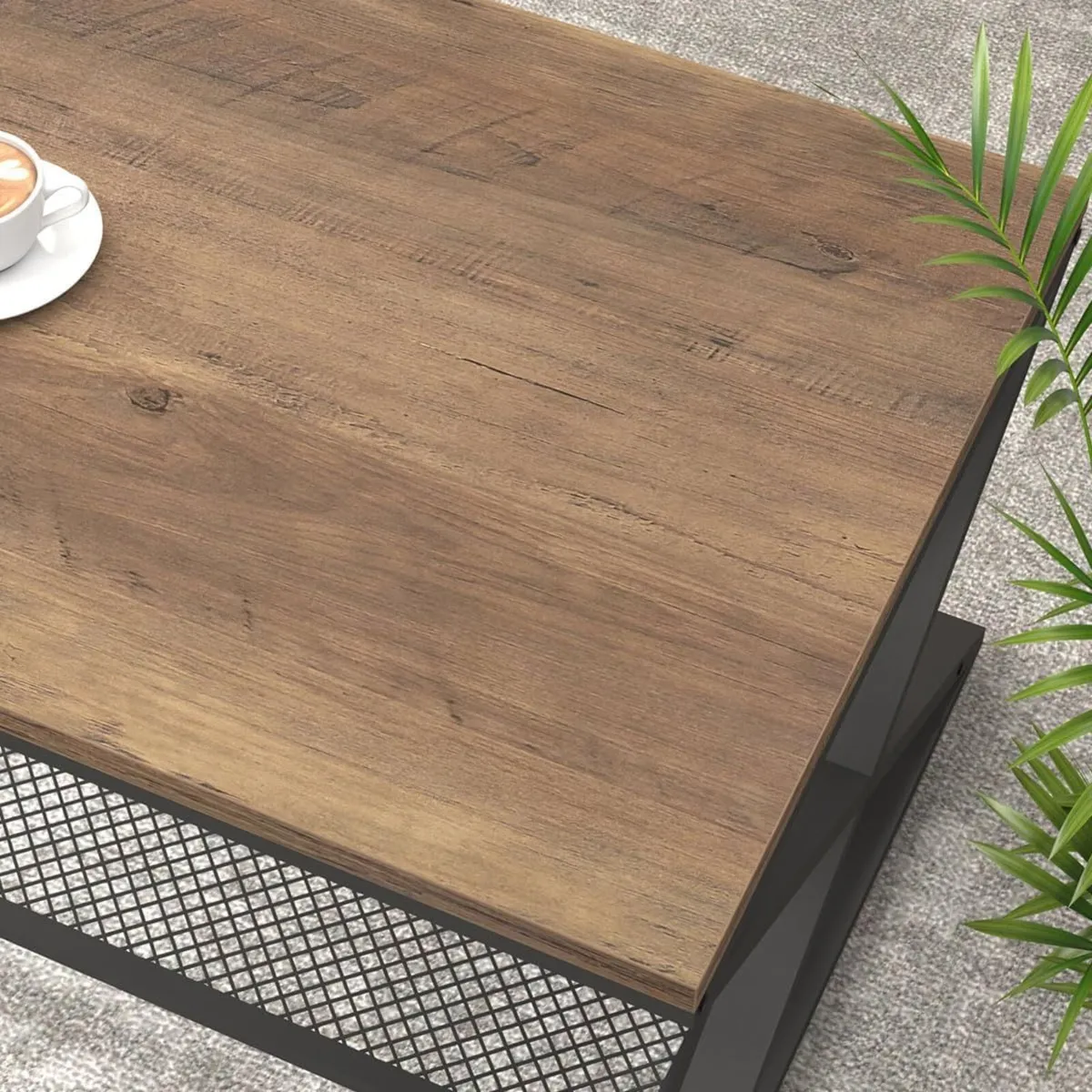 2 Tier Coffee Table Industrial Wood Metal Center - Image 4