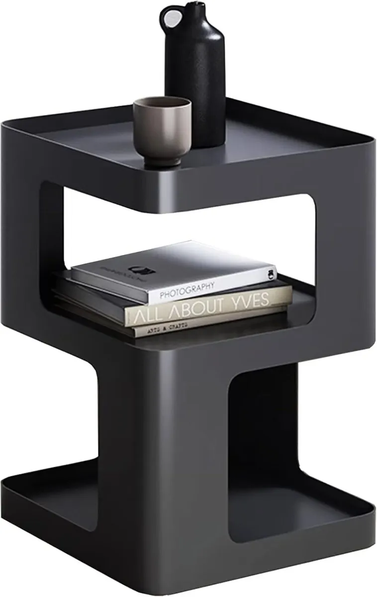 side table modern end with storage black metal - Image 1