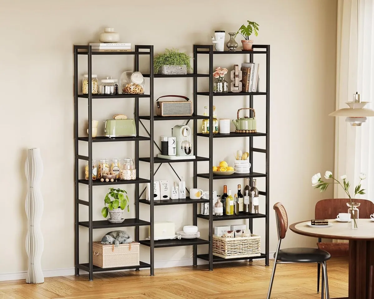 Triple Bookshelf Large Bookcase with 14 Open - Image 2