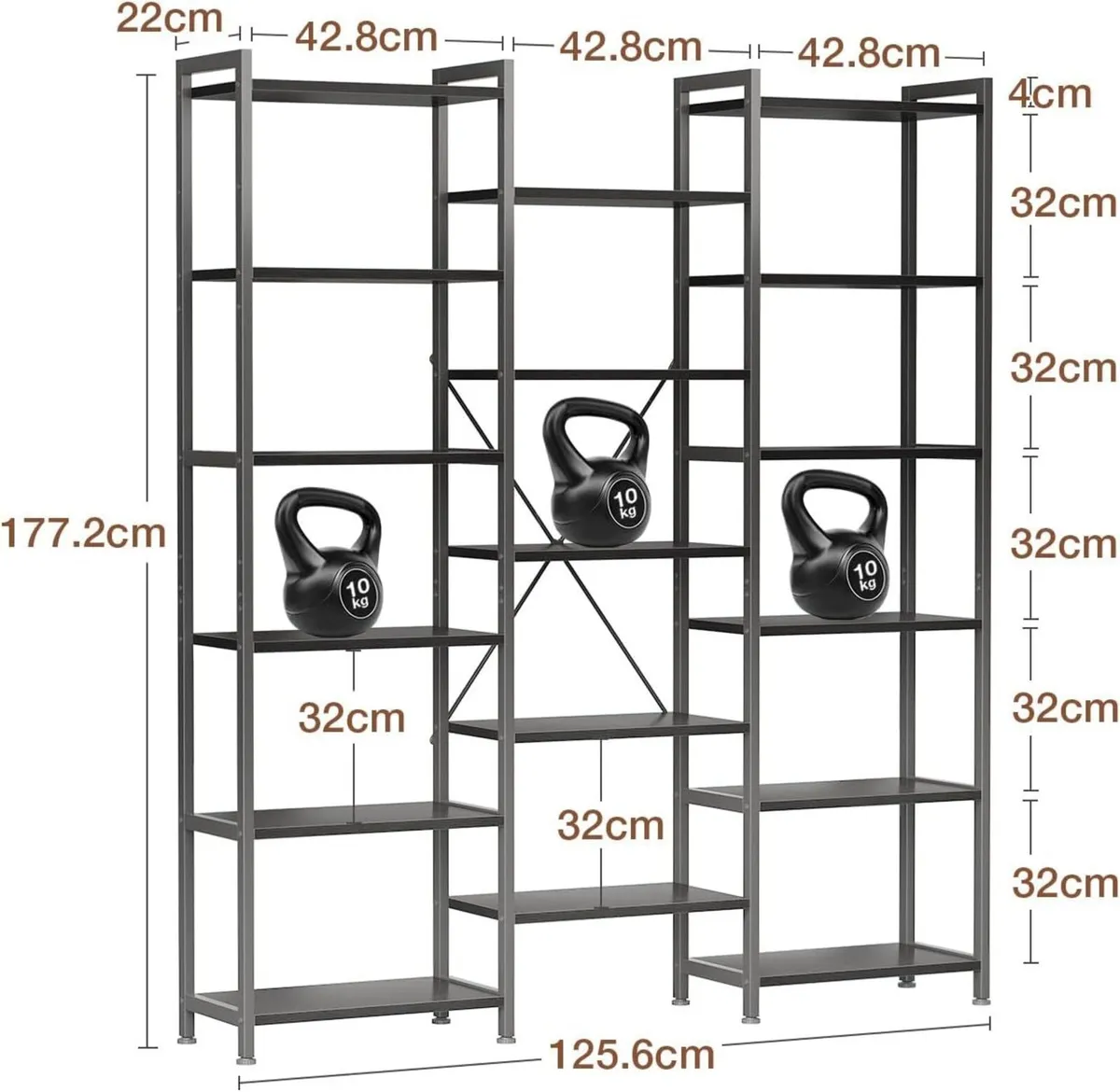 Triple Bookshelf Large Bookcase with 14 Open - Image 3