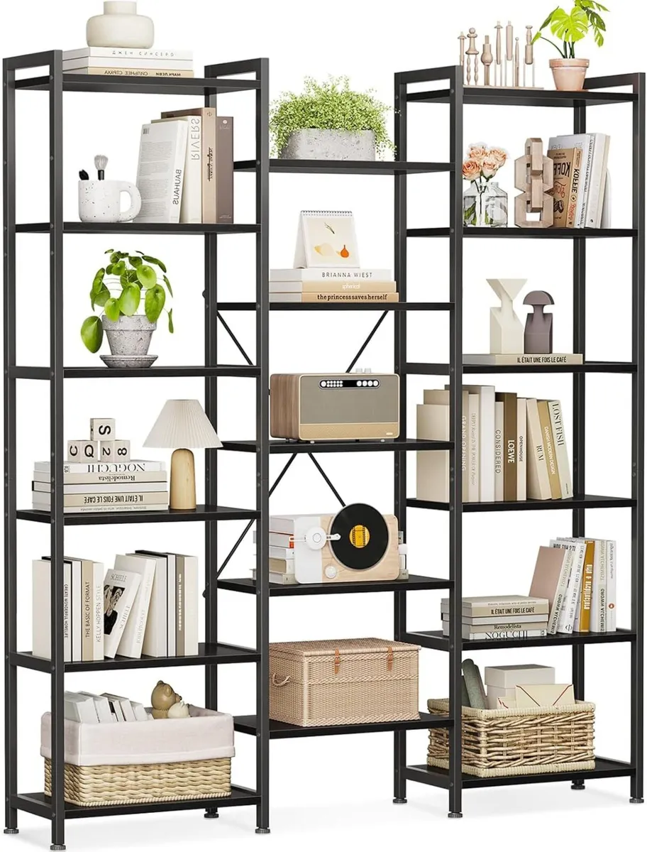 Triple Bookshelf Large Bookcase with 14 Open - Image 1