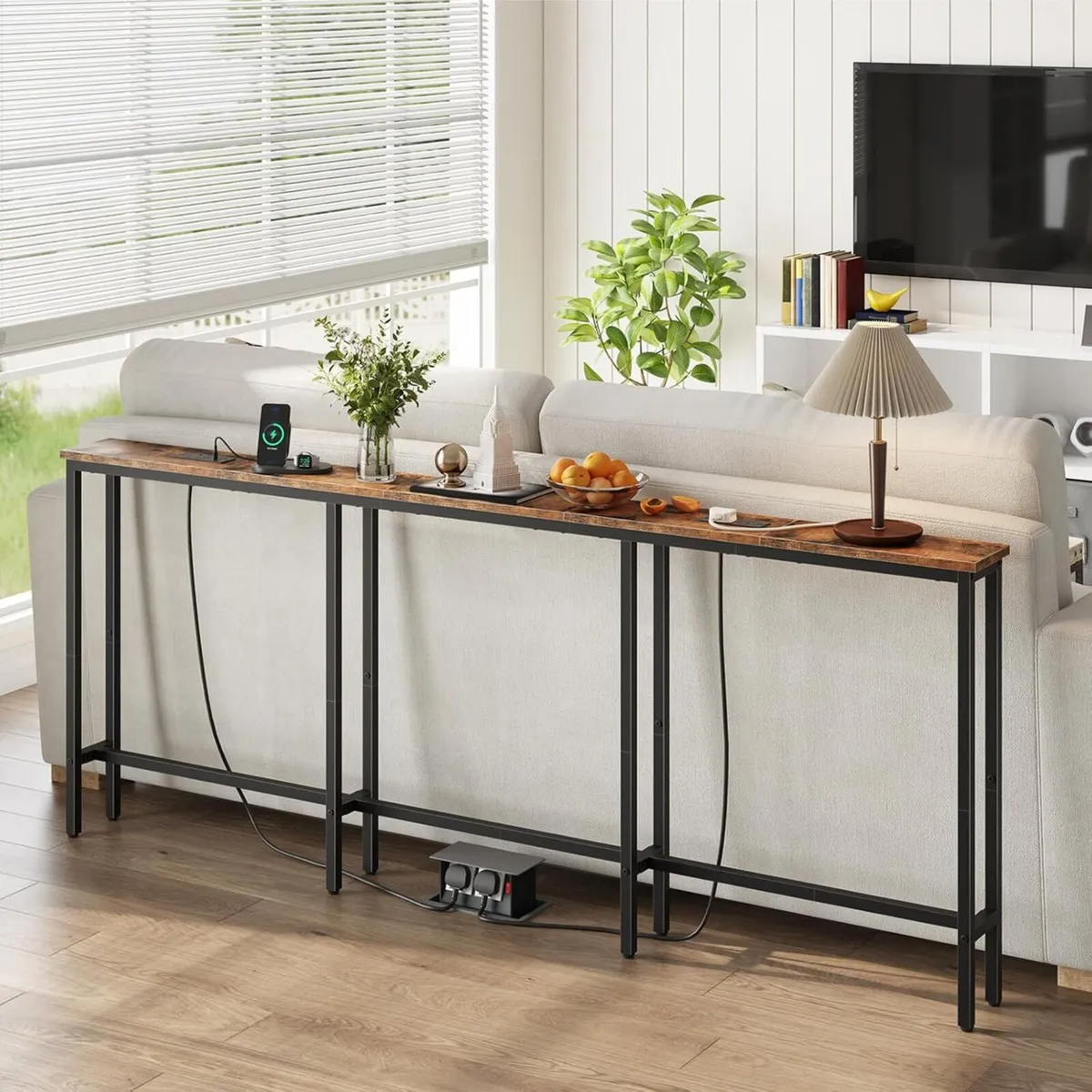 200 cm Slim Console Table with 2 Charging - Image 2