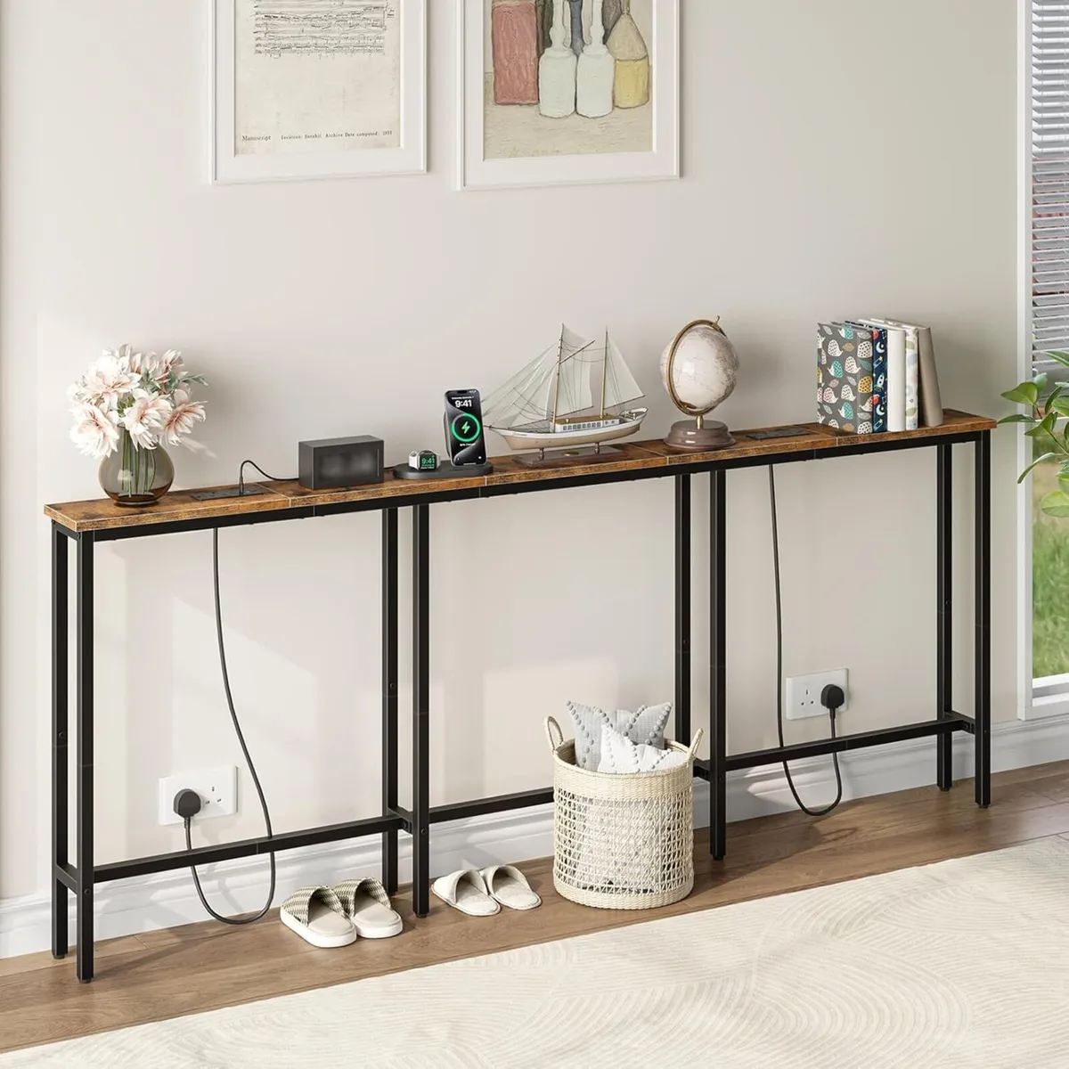 200 cm Slim Console Table with 2 Charging - Image 4