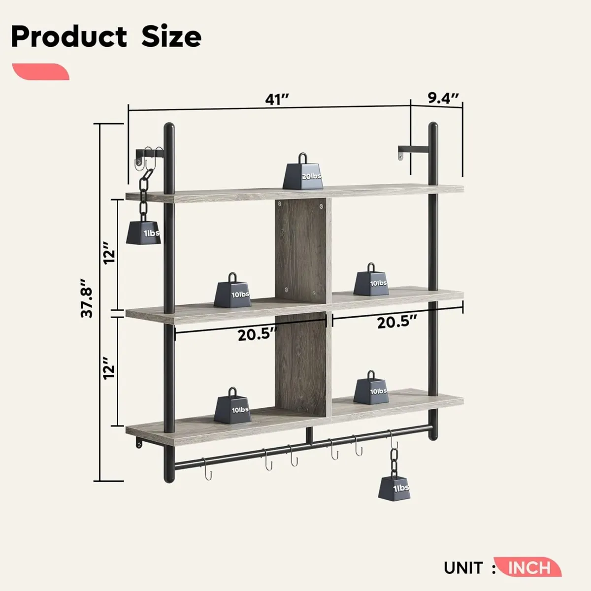 3 Tier Floating Pipe Shelving 105.5CM Industrial - Image 2