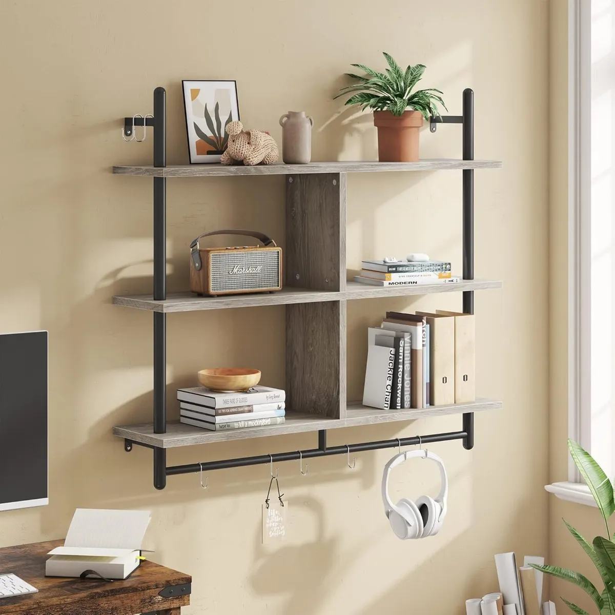 3 Tier Floating Pipe Shelving 105.5CM Industrial - Image 3