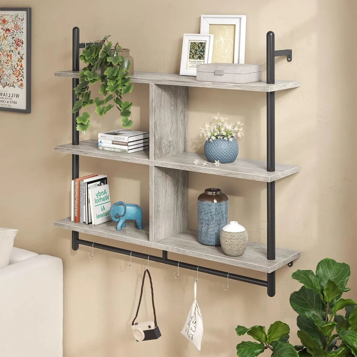 3 Tier Floating Pipe Shelving 105.5CM Industrial - Image 4