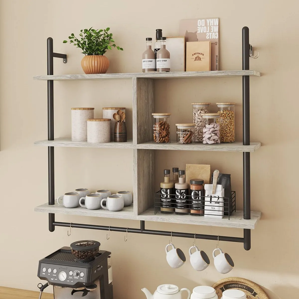 3 Tier Floating Pipe Shelving 105.5CM Industrial - Image 1
