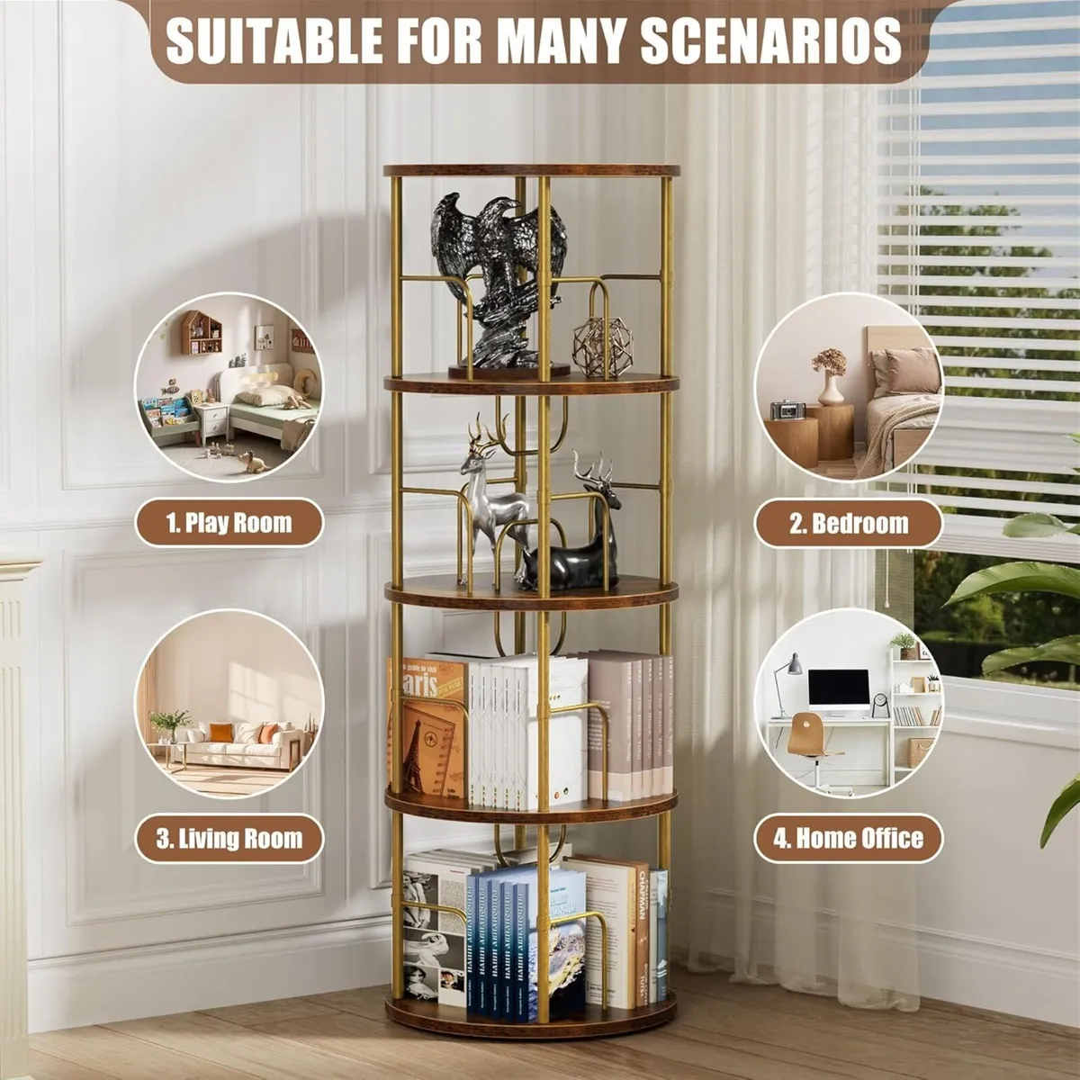 4 Tier Rotating Bookshelf 360degrees Corner Tower - Image 4