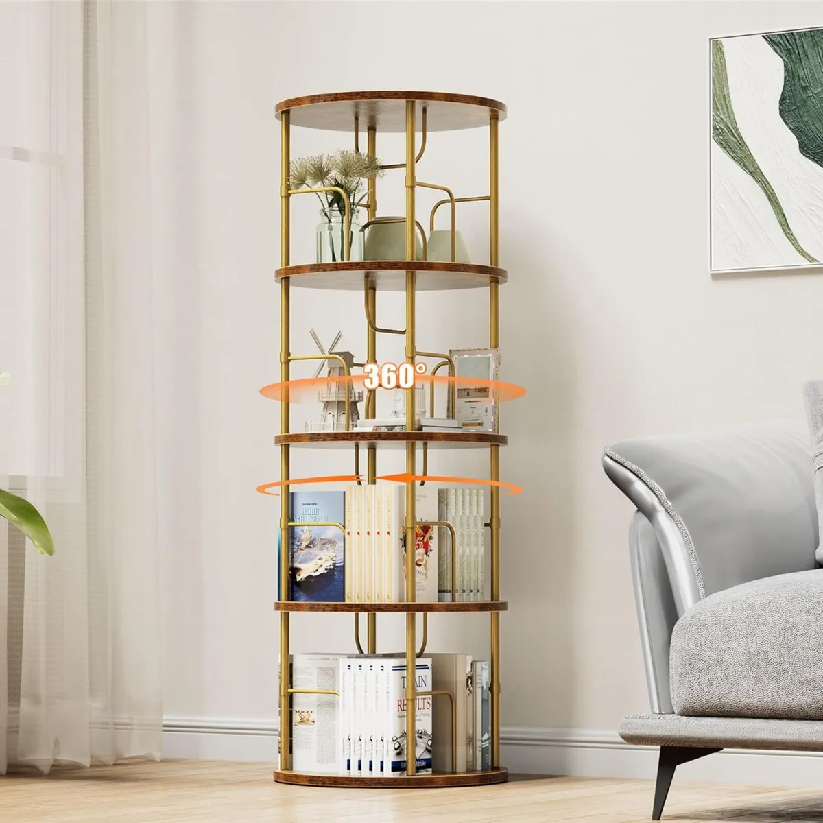 4 Tier Rotating Bookshelf 360degrees Corner Tower - Image 1