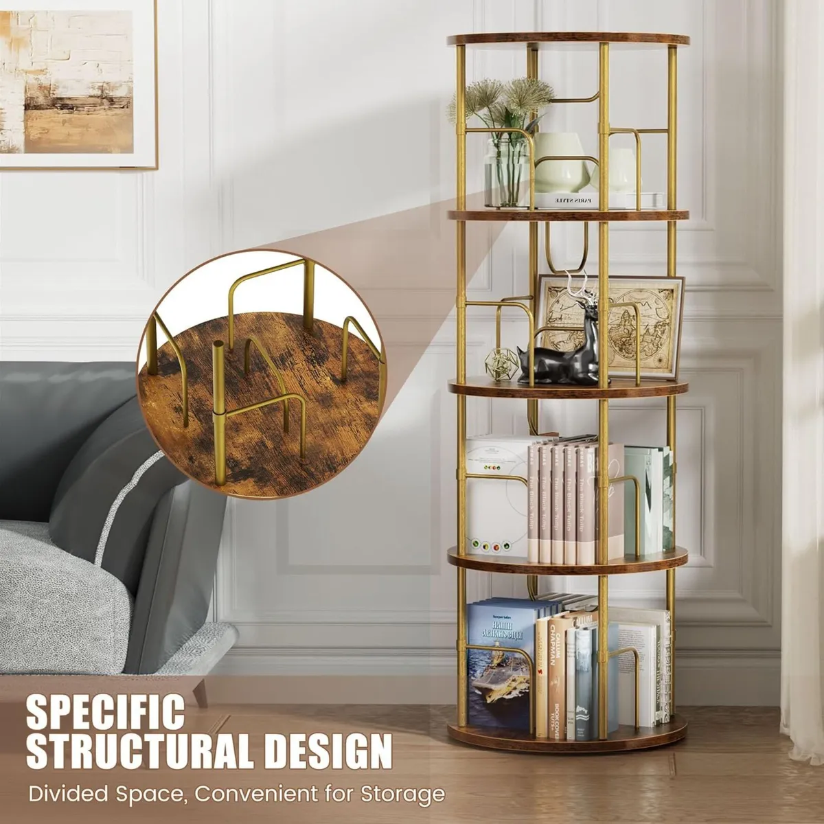 4 Tier Rotating Bookshelf 360degrees Corner Tower - Image 3