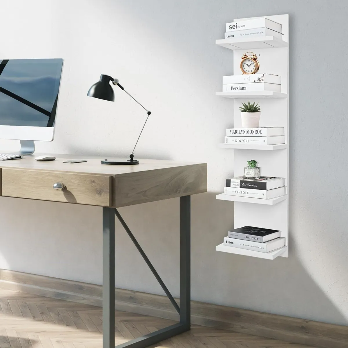 Wooden 5 Tier Wall Shelf Vertical Column Floating - Image 2