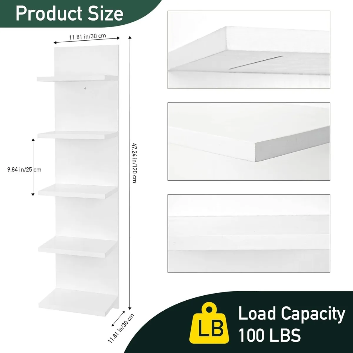 Wooden 5 Tier Wall Shelf Vertical Column Floating - Image 3