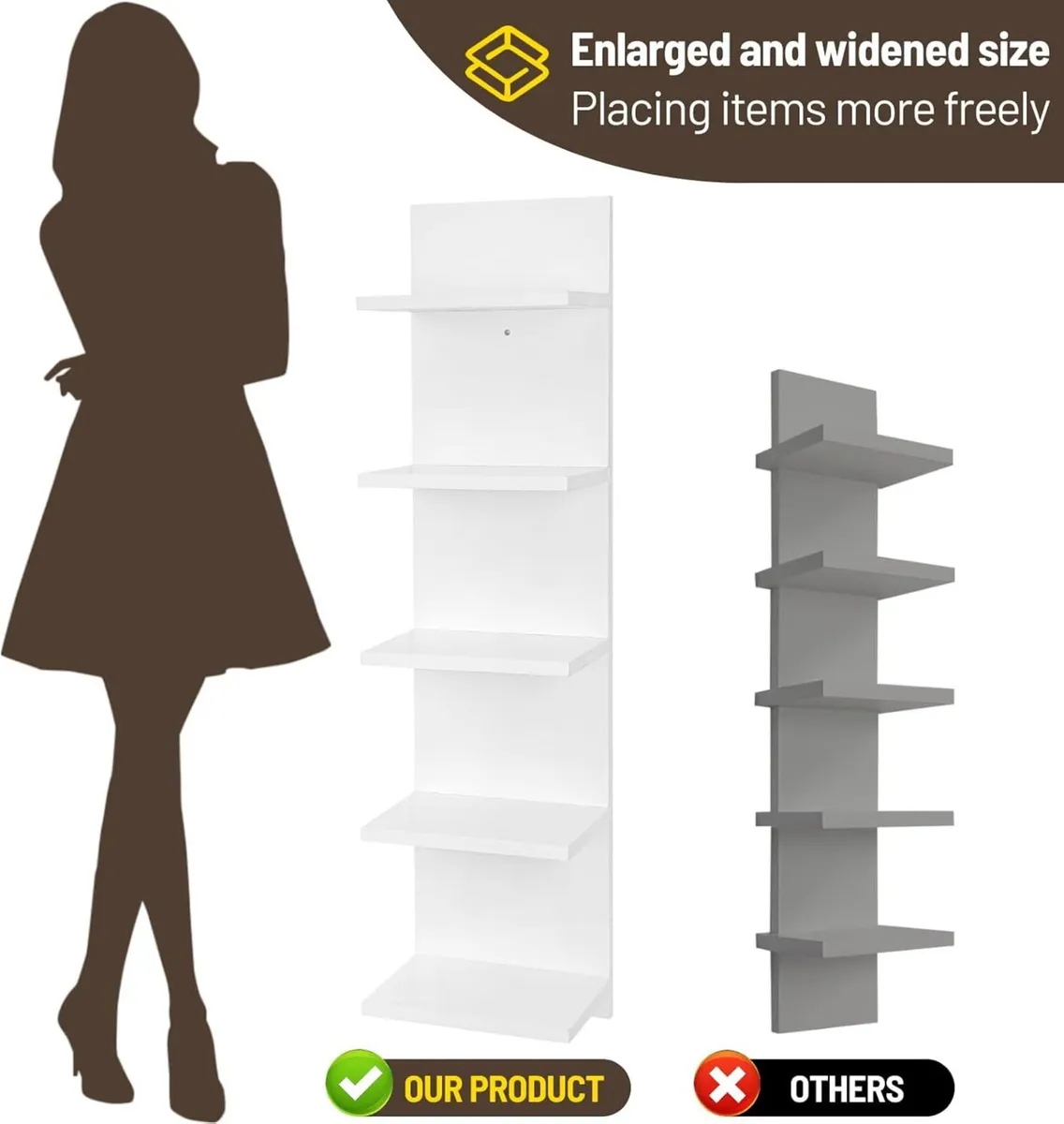 Wooden 5 Tier Wall Shelf Vertical Column Floating - Image 4