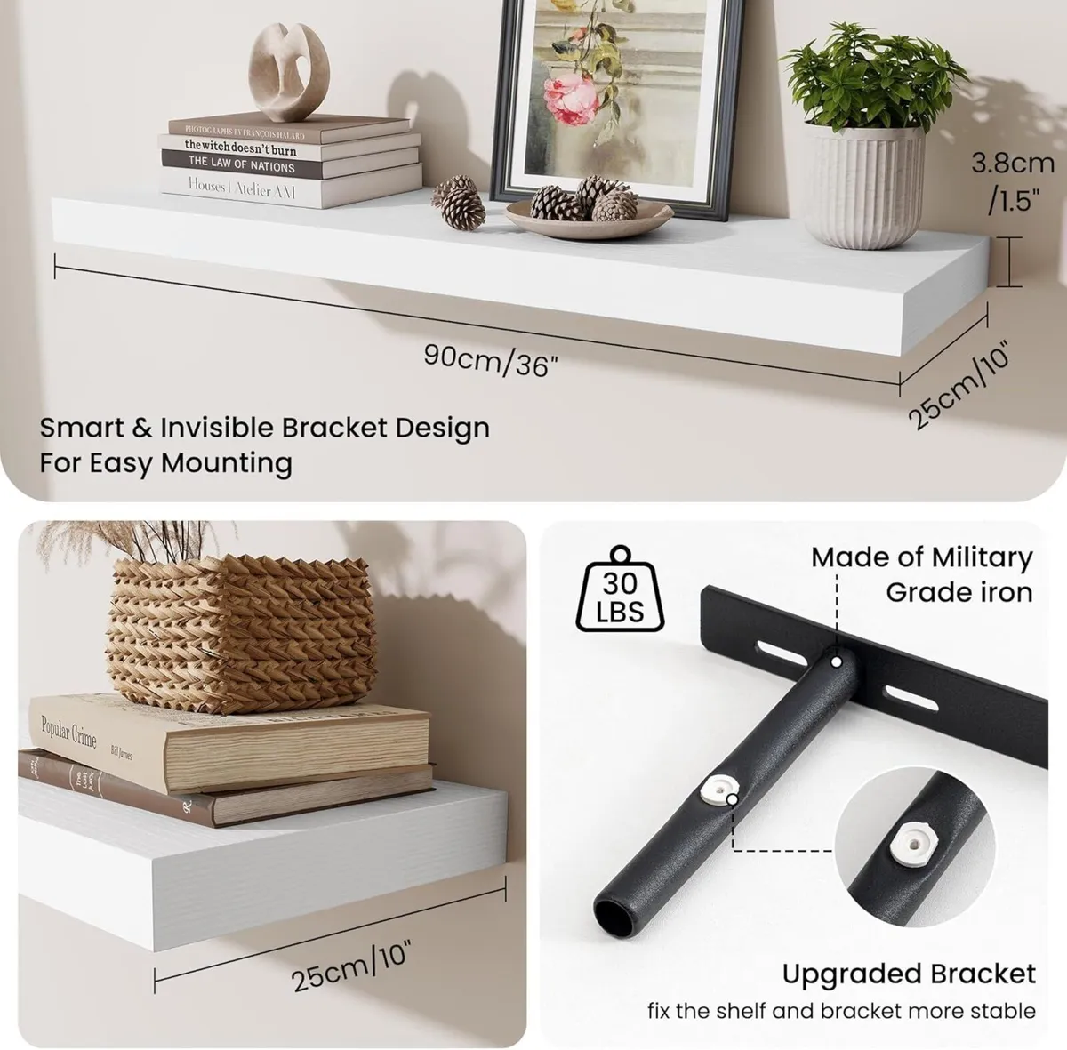 Floating Shelves Set of 2 36 Inch Long Wooden - Image 2