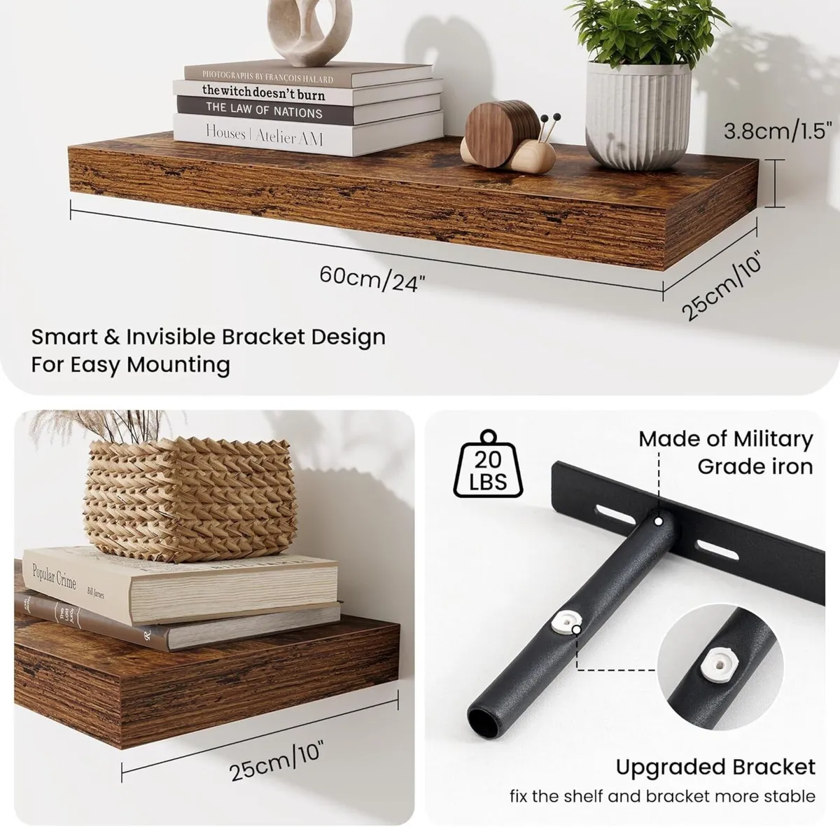 24 Inch Floating Shelves Wall Mounted 10 Deep - Image 3