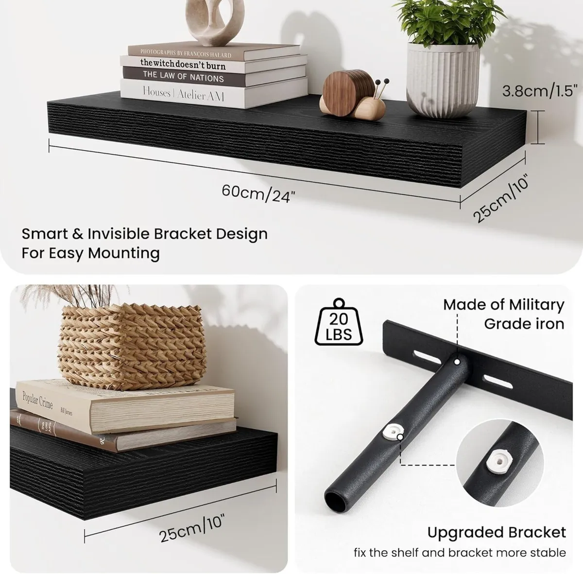 24 Inch Floating Shelves Wall Mounted 10 Deep x - Image 3