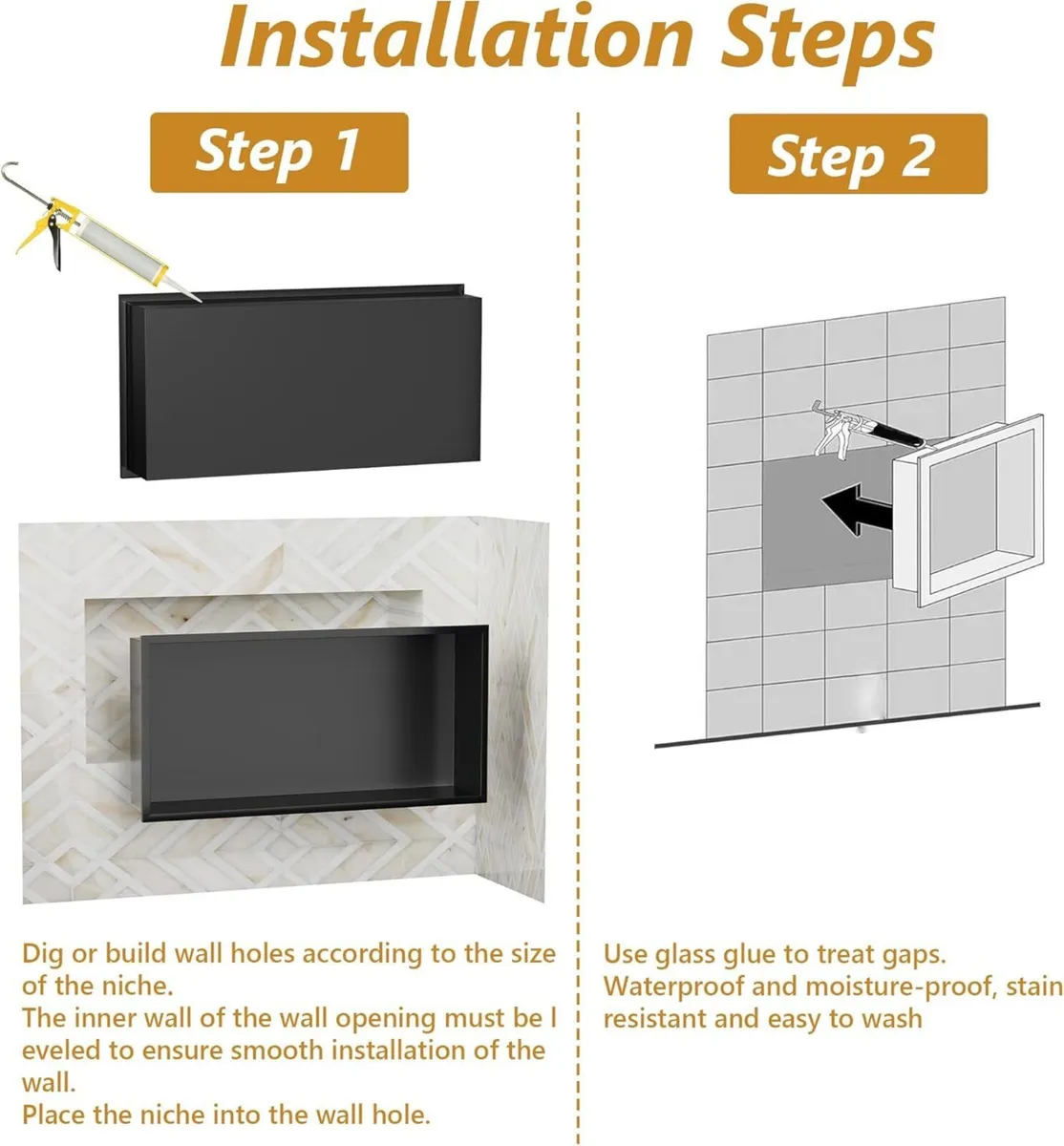 Bathroom Wall Niche Black Stainless Steel Shower - Image 3