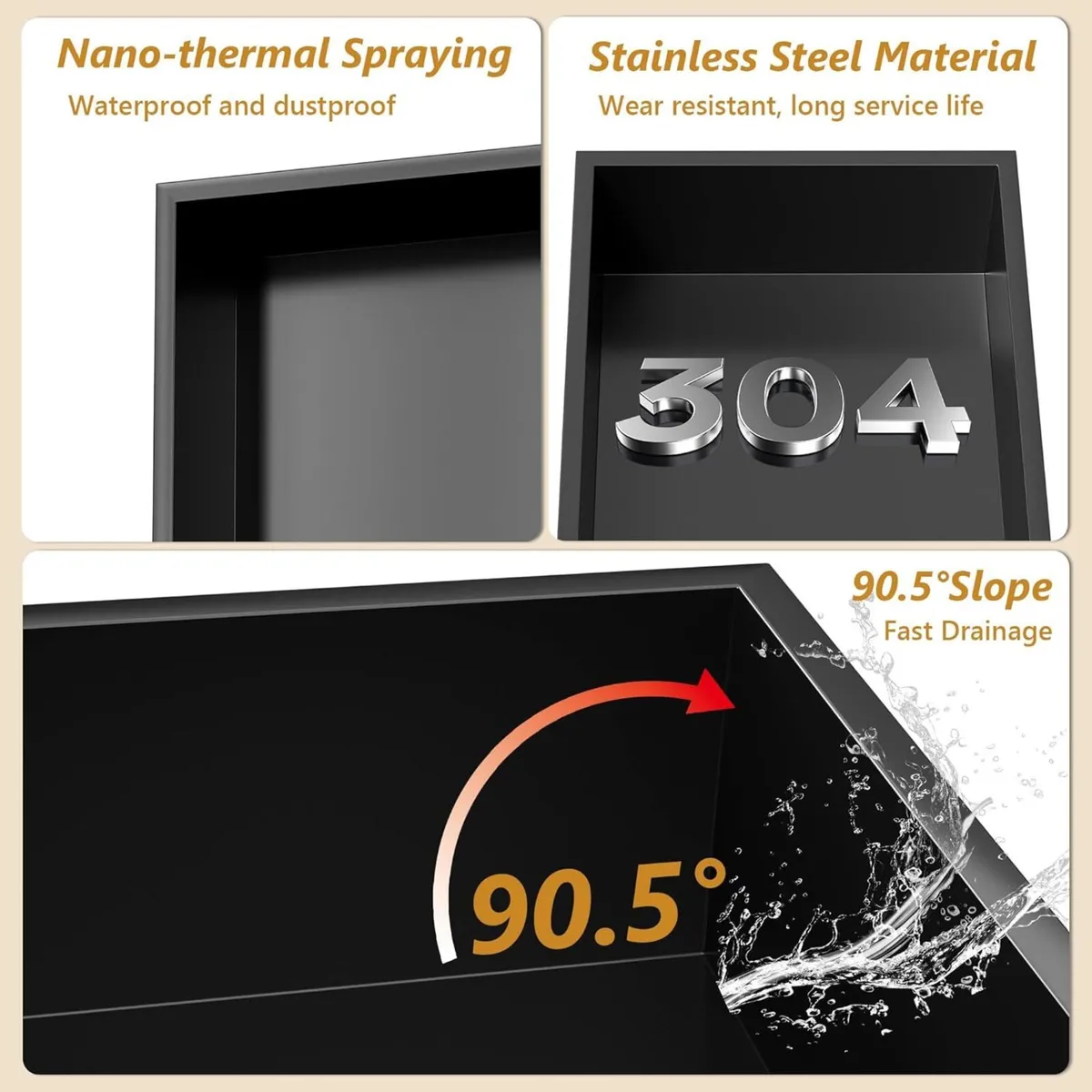 Bathroom Wall Niche Black Stainless Steel Shower - Image 4