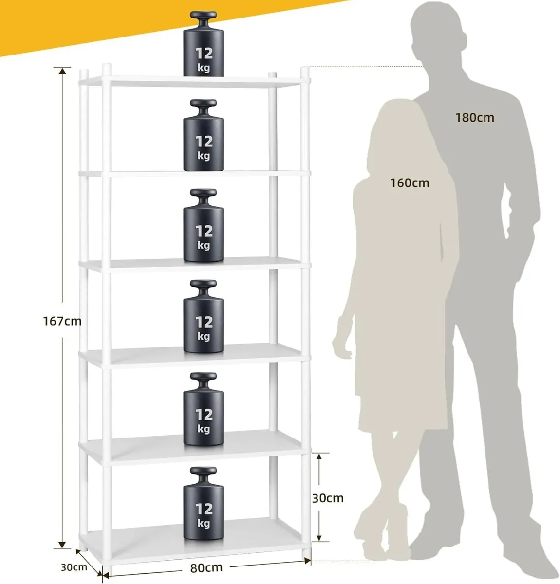 6 Tier Bookshelf White Shelving Unit Tall Storage - Image 2