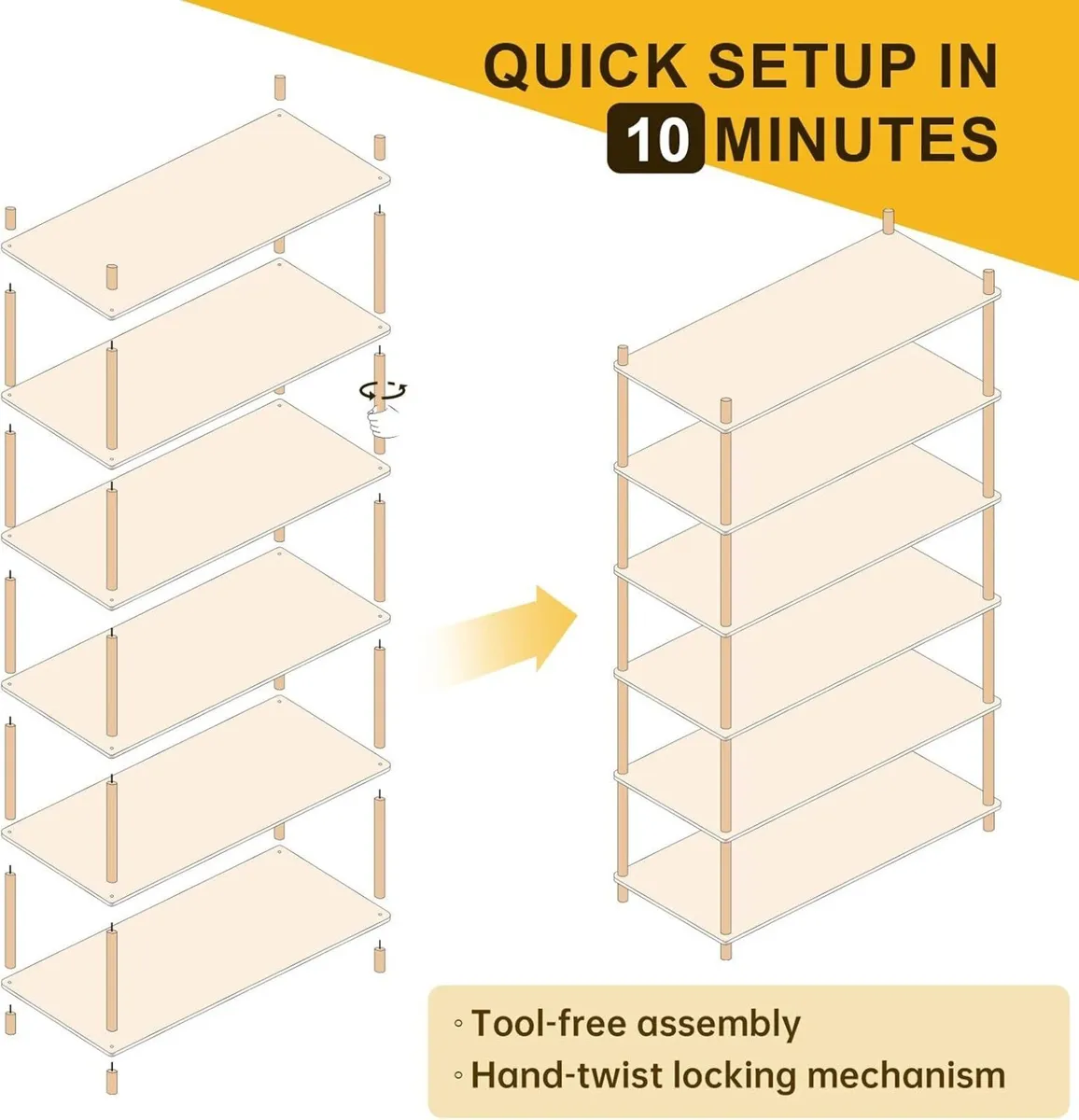 6 Tier Bookshelf White Shelving Unit Tall Storage - Image 4