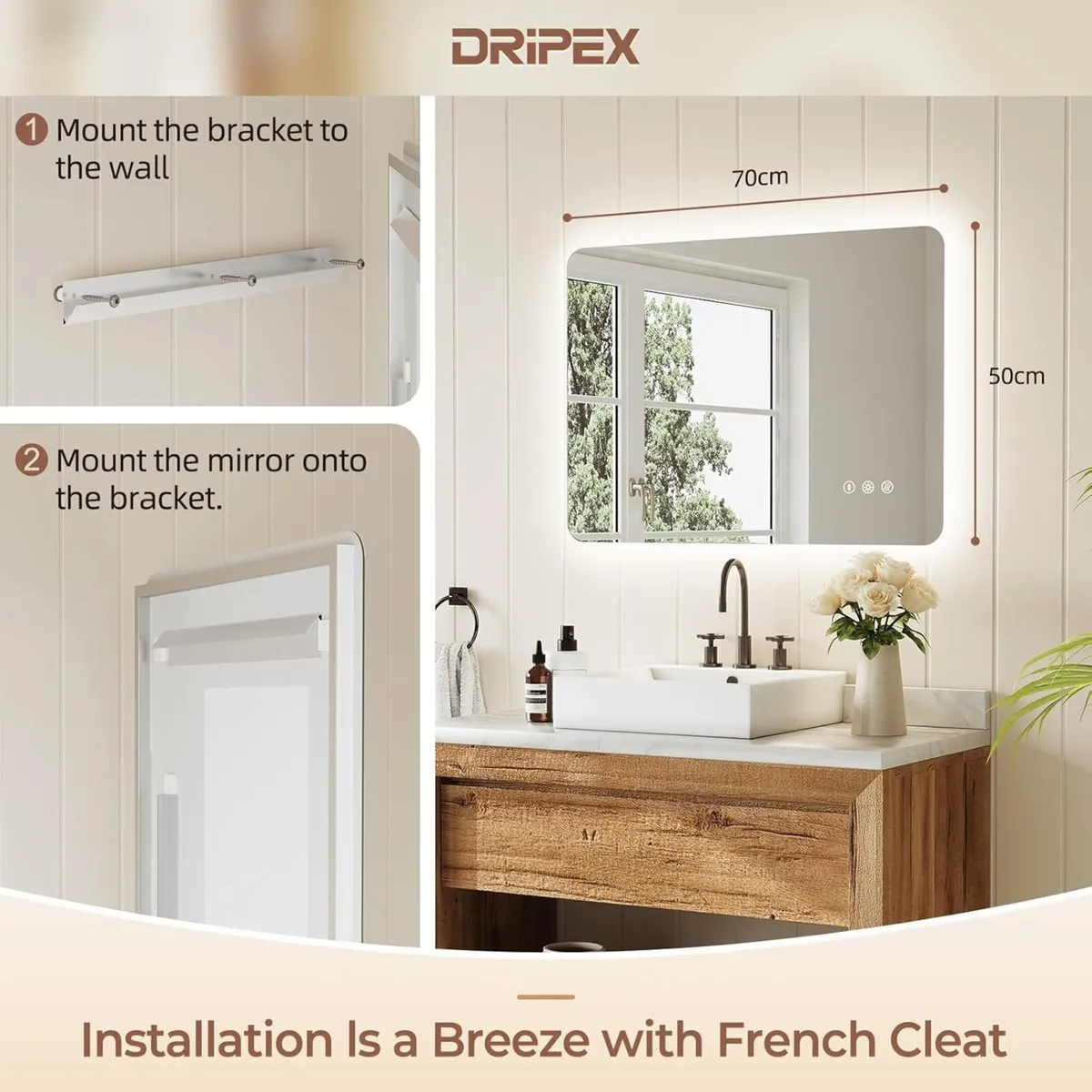 LED Bathroom Mirror with Lights 500 x 700 MM - Image 2