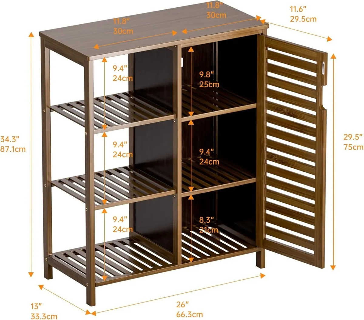 Walnut Bathroom Cabinet Bamboo Floor Standing - Image 3