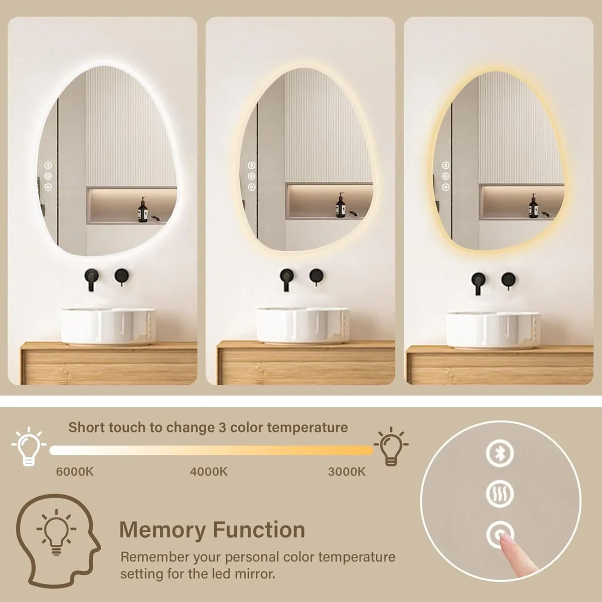 50 x 67 cm Modern Silver Bathroom Mirror with - Image 4