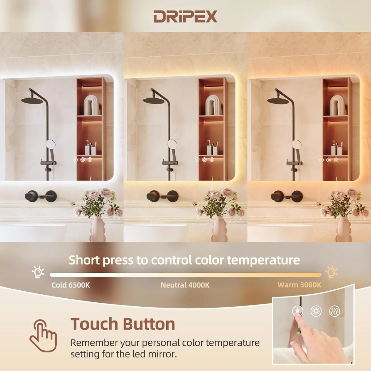 LED Bathroom Mirror with Lights 500 x 700 MM - Image 3