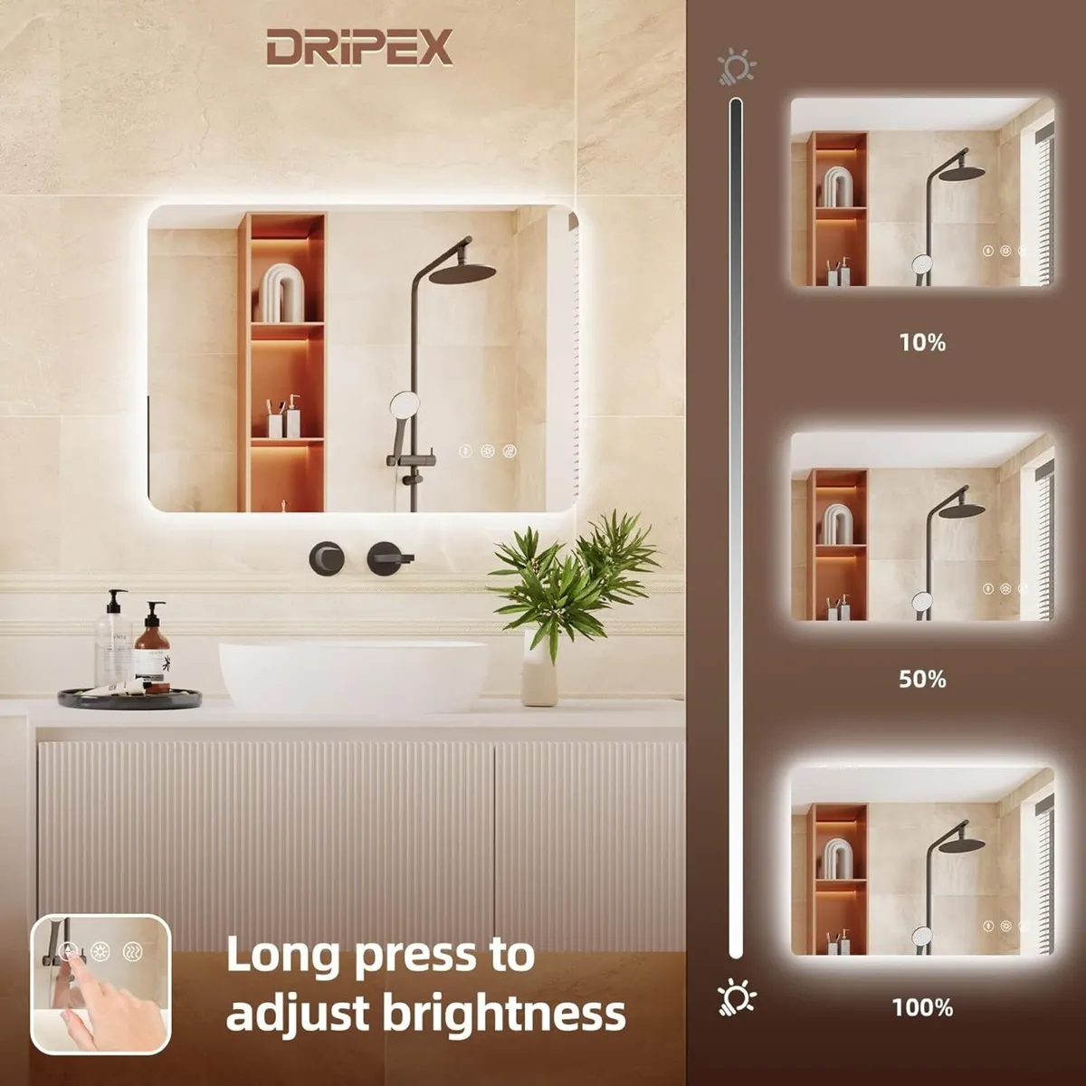 LED Bathroom Mirror with Lights 500 x 700 MM - Image 4