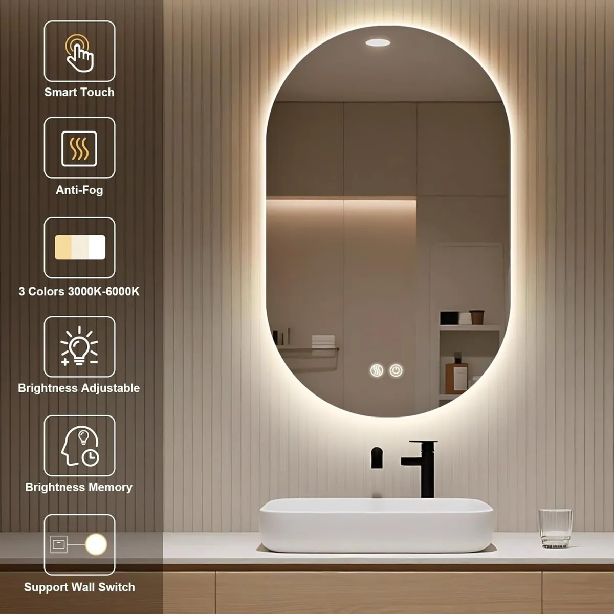 Oval Bathroom Mirror with LED Lights 500x800mm - Image 2