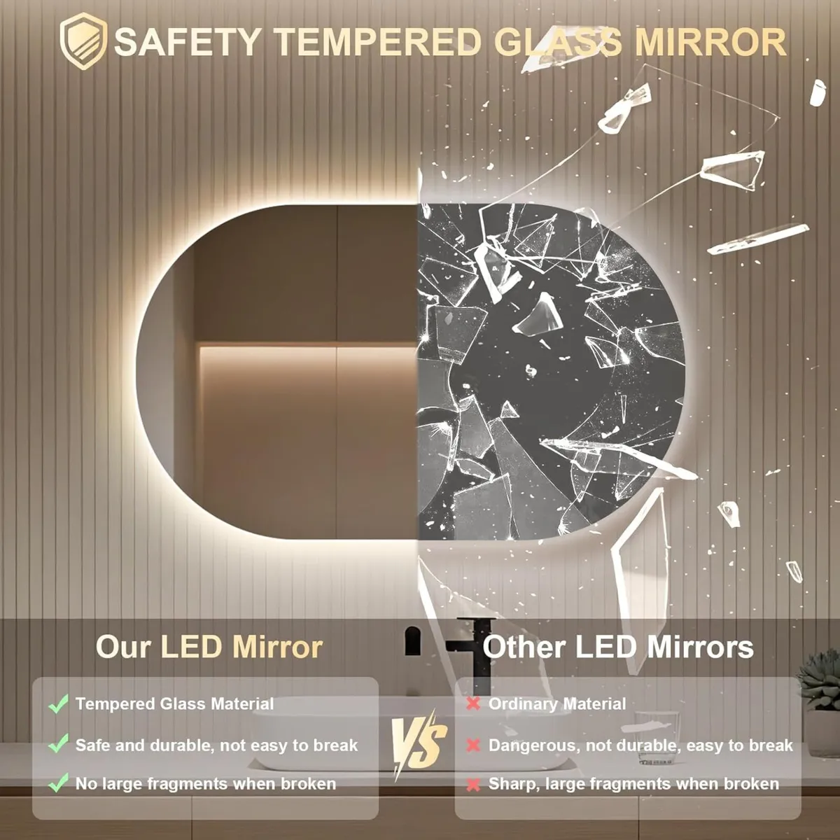 Oval Bathroom Mirror with LED Lights 500x800mm - Image 3