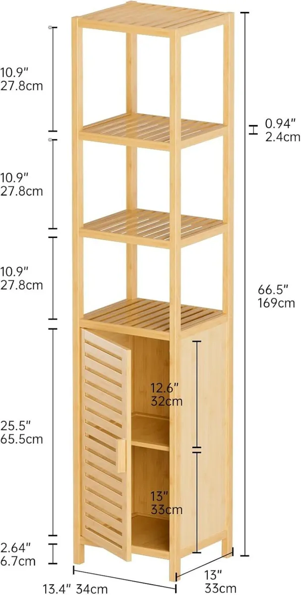 Bathroom Storage Cabinet 6-Tier Bamboo Tall - Image 3