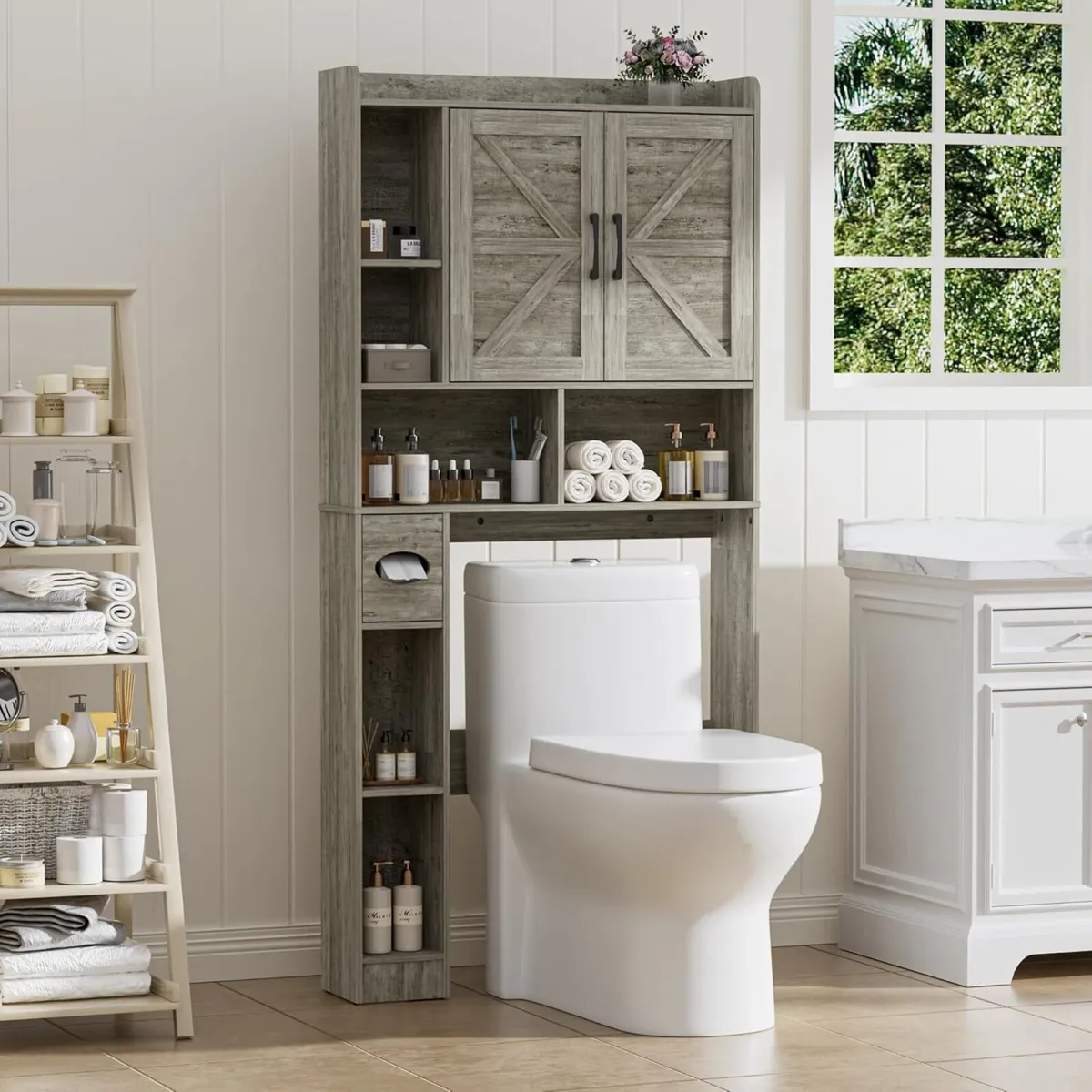 Over Toilet Storage Unit Bathroom Cabinet with - Image 1