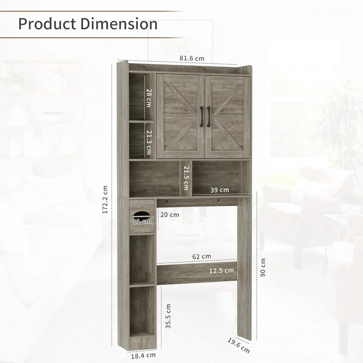 Over Toilet Storage Unit Bathroom Cabinet with - Image 2
