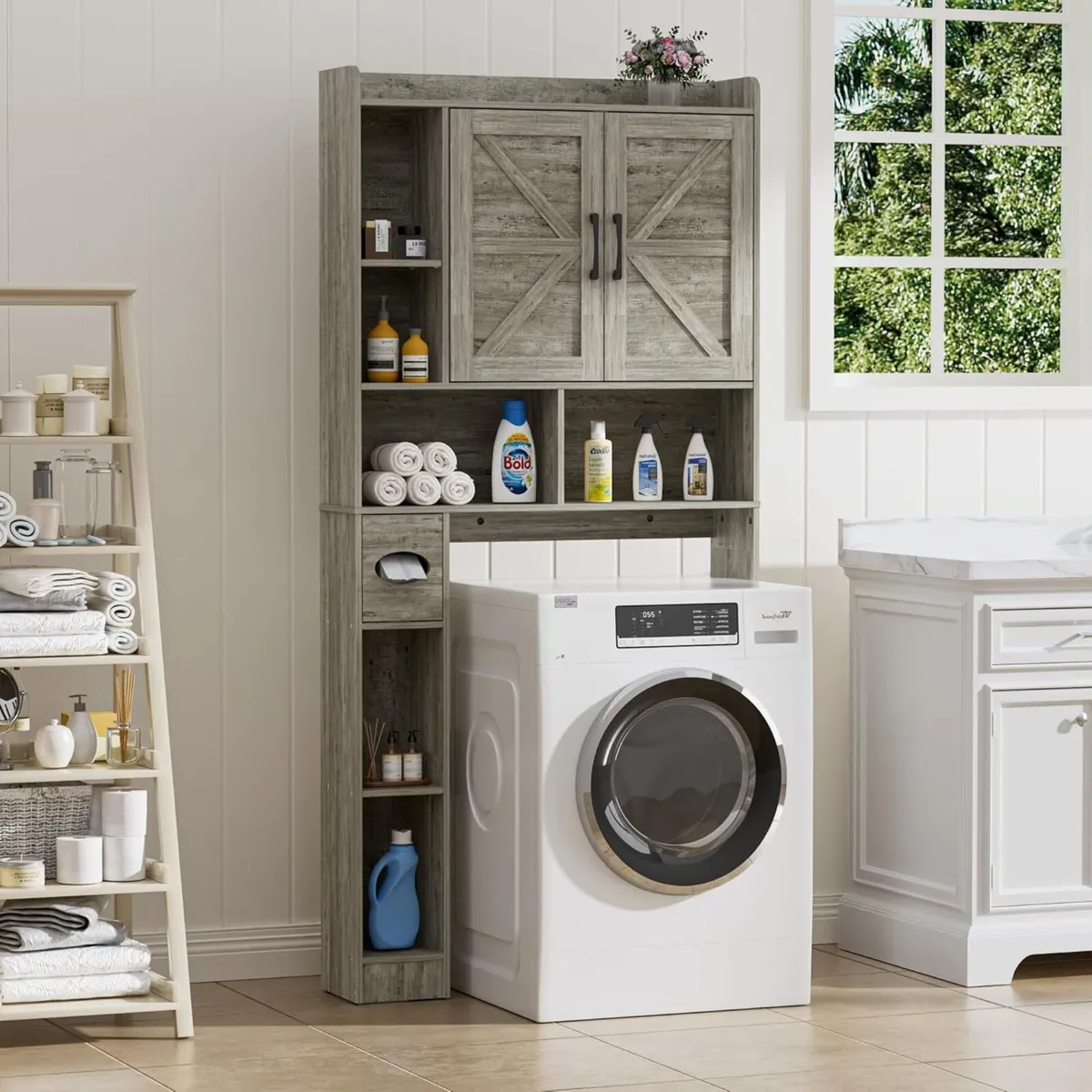 Over Toilet Storage Unit Bathroom Cabinet with - Image 3