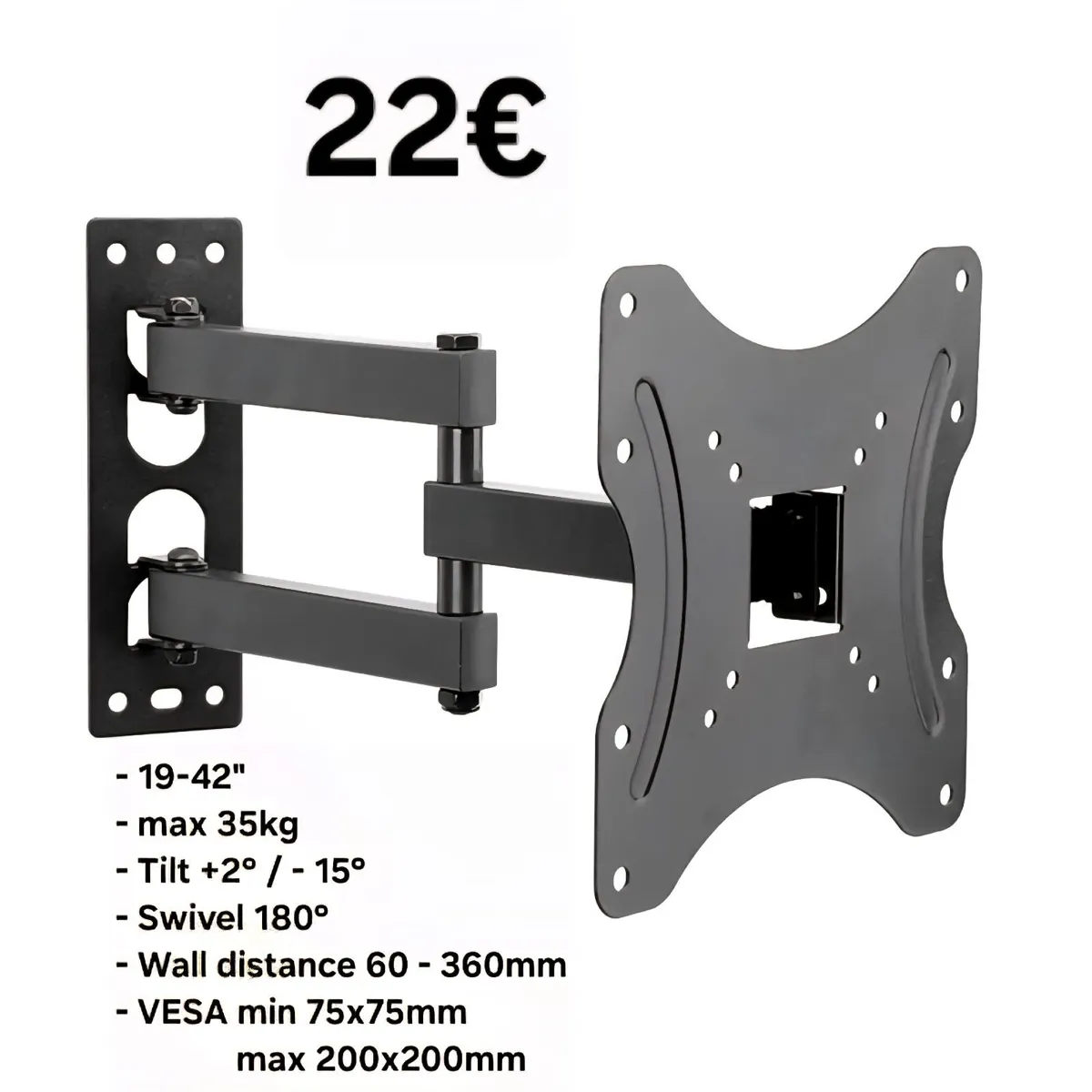 TV Wall Mount Bracket Arm Tilt Swivel 19-42" - Image 1