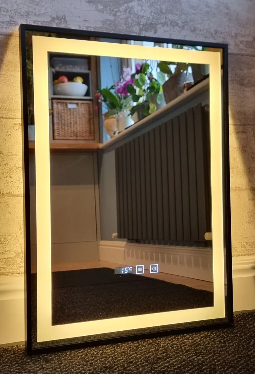 LED Bathroom Mirror Black Antifog Dual LED Time - Image 2