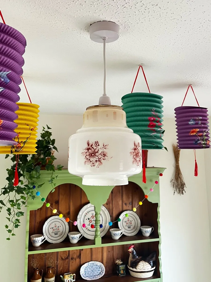 Vintage 1950s Milk Glass Lampshade - Image 1