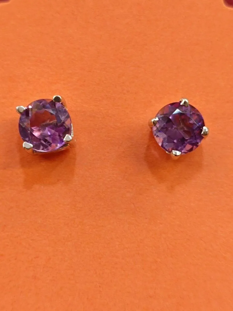 Purple Stone , 14k White Gold Earrings - Image 2