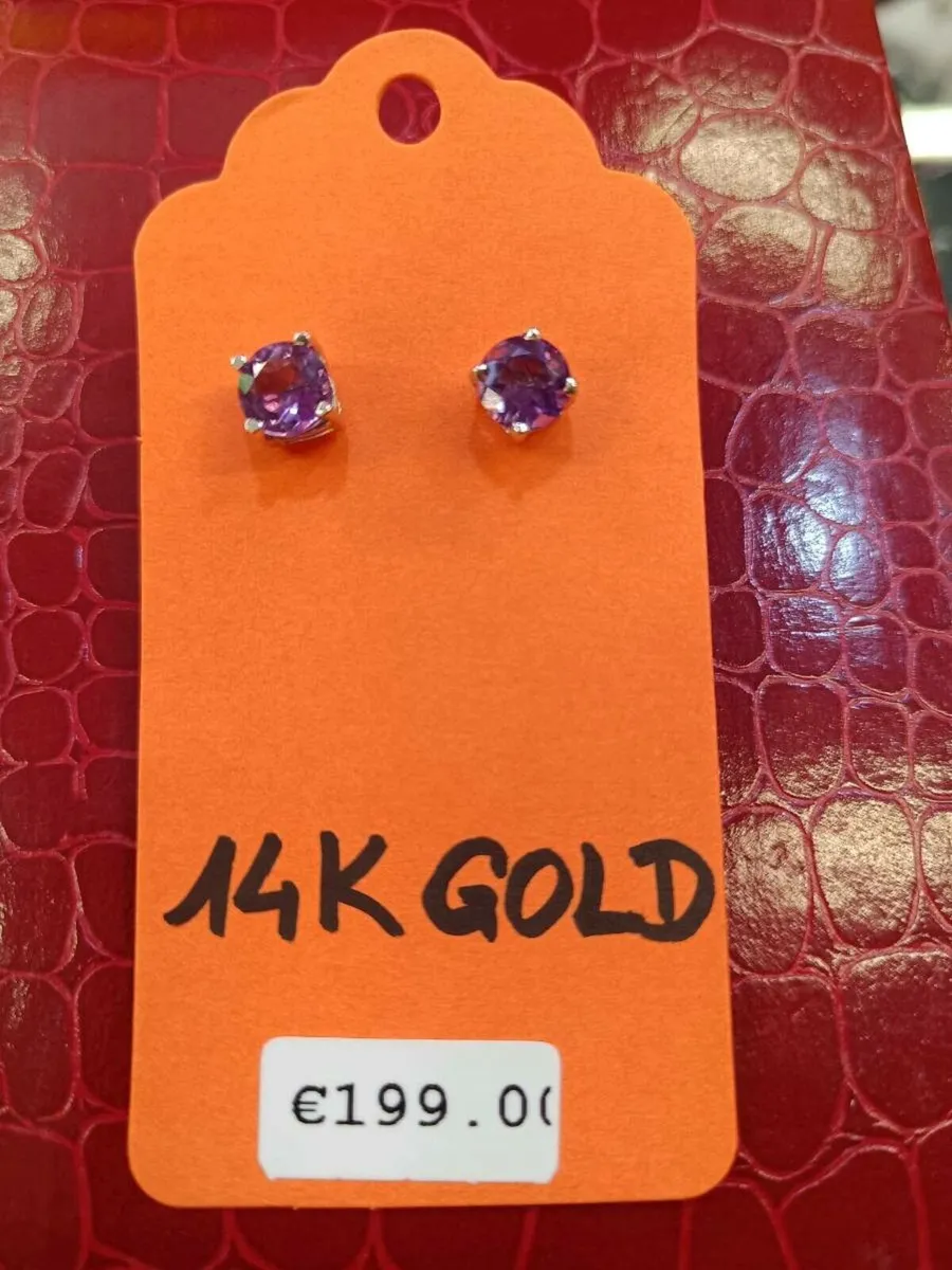 Purple Stone , 14k White Gold Earrings - Image 3