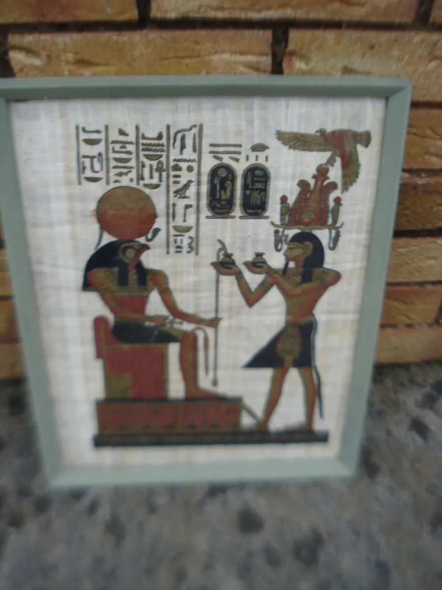 EGYPTIAN HIEROGLYPHICS GLASS FRAMED PRINT. - Image 1