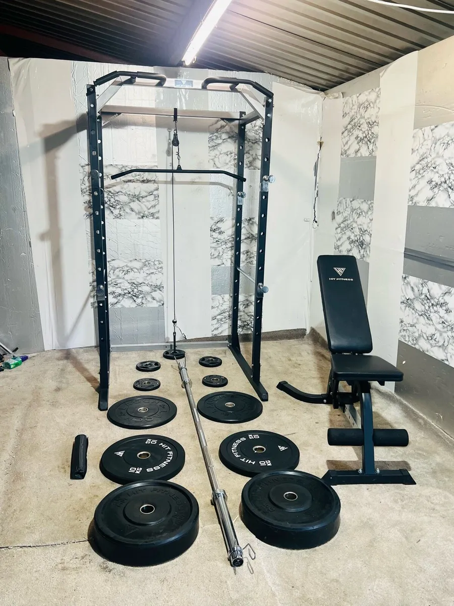 POWER RACK 110KG OLYMPIC WEIGHTS BENCH BAR - Image 1