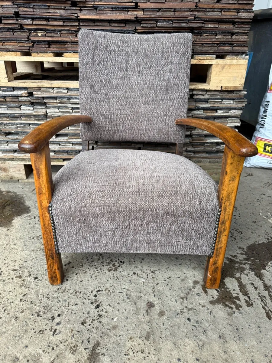 Low set antique recovered chair. - Image 1