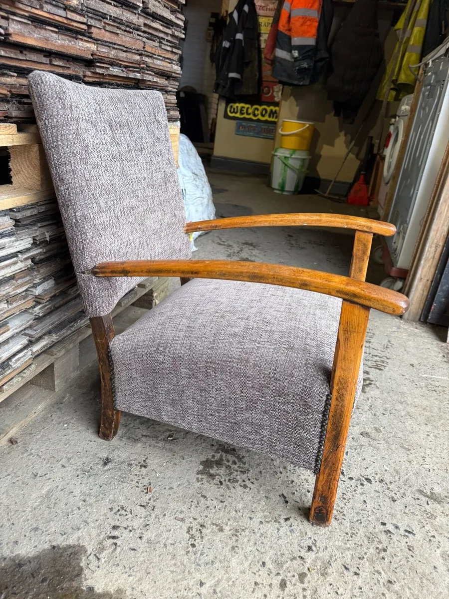 Low set antique recovered chair. - Image 2