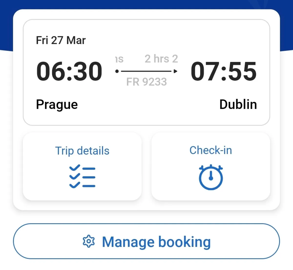 Prague to Dublin 27th March @ 06:30