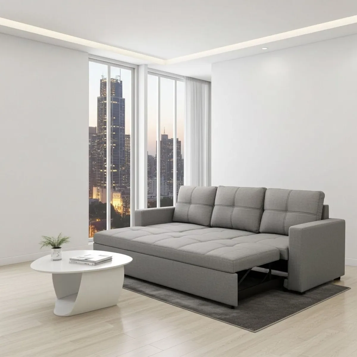 Light grey velvet Corner Sofa Bed with Storage - Image 3