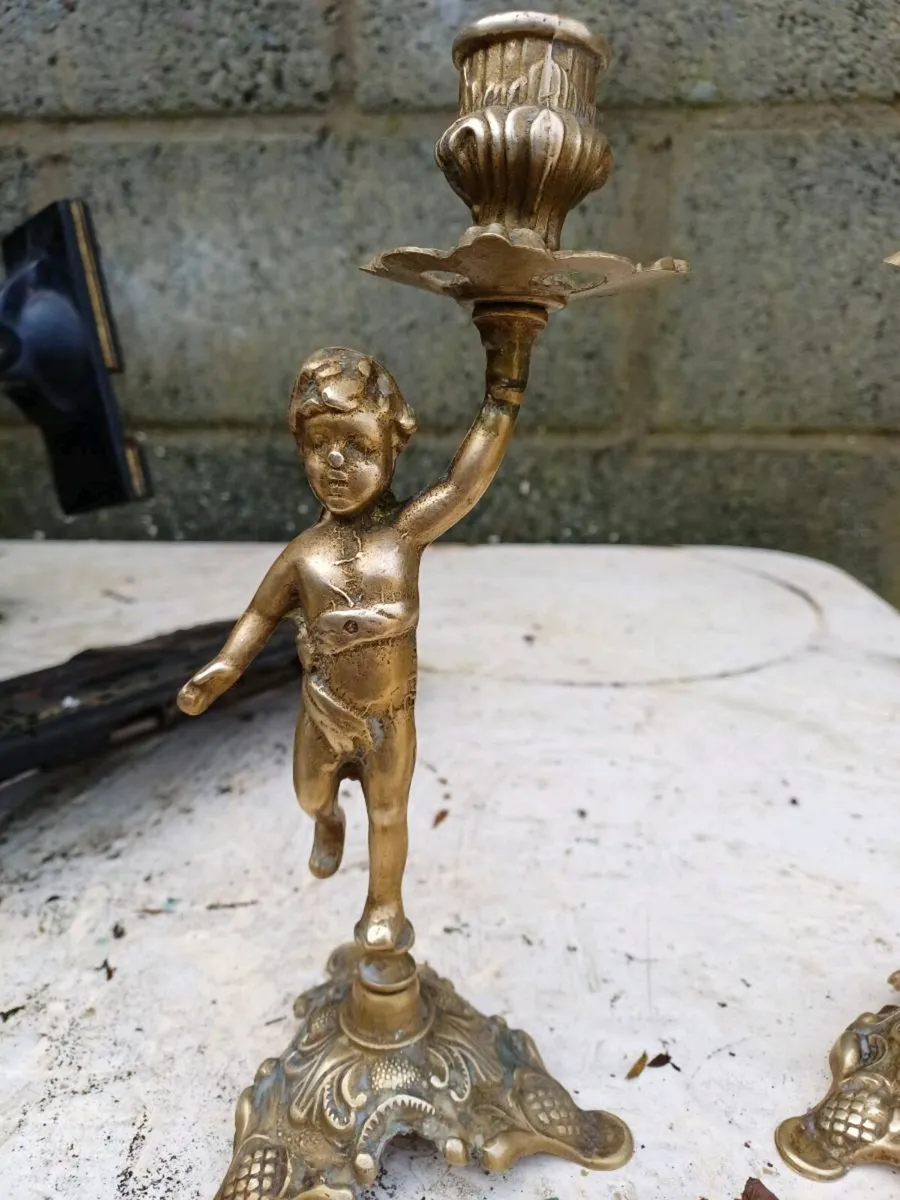 1950/60s Brass Cherub Candlesticks - Image 2
